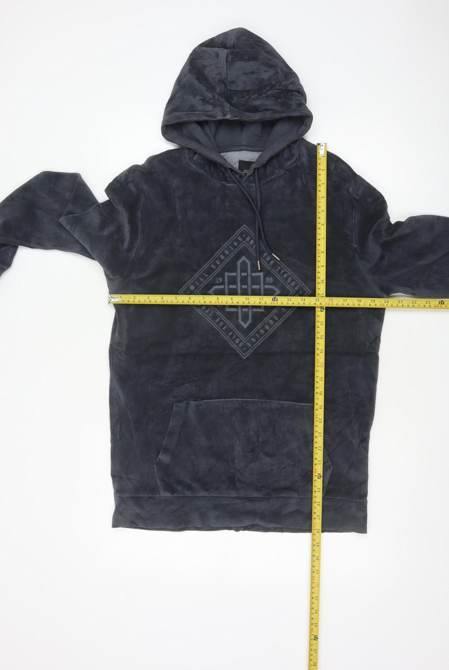 River Island Men’s Black S Velvet Graphic Pullover Hoodie