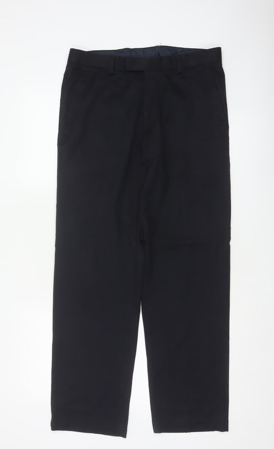 Marks and Spencer Men Navy 32 Regular Straight Dress Trousers