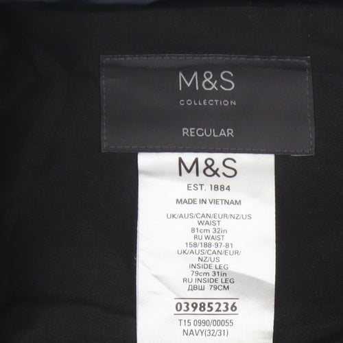 Marks and Spencer Men Navy 32 Regular Straight Dress Trousers