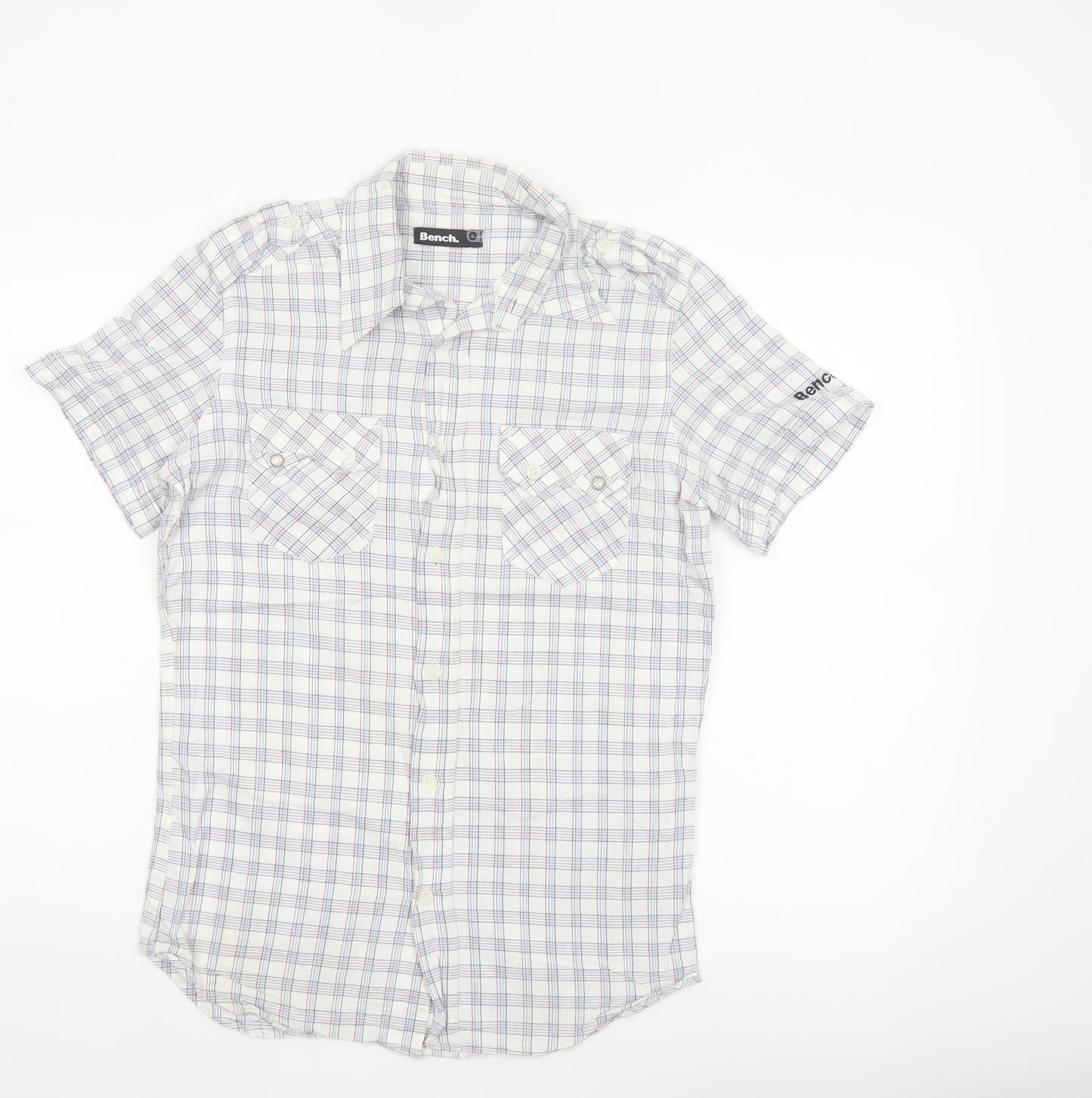 Bench Men’s White Check Short Sleeve Button-Up Shirt Size S Casual