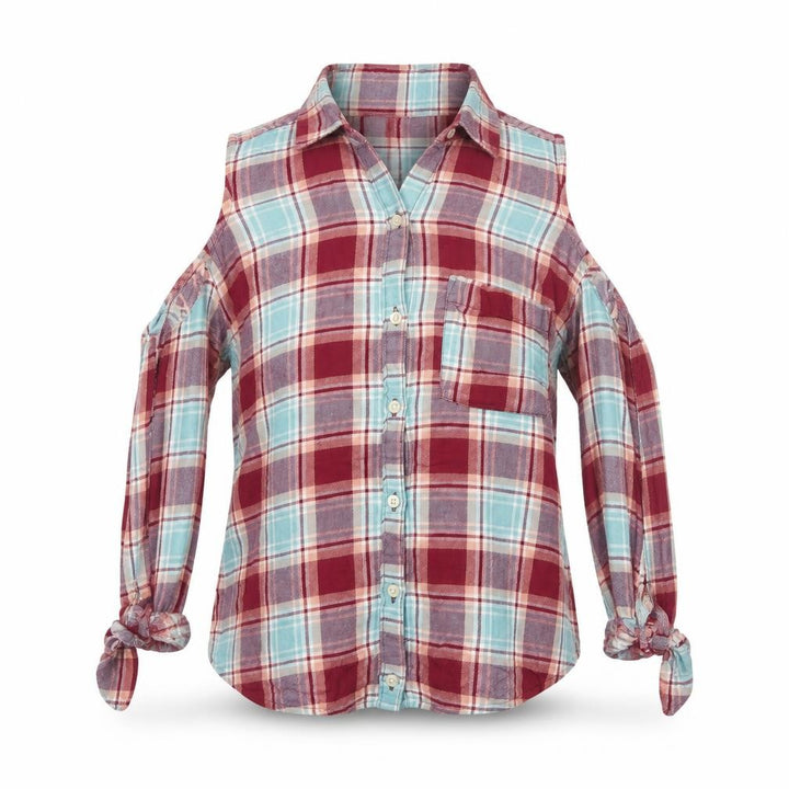 Hollister Women Multicoloured XS Cold Shoulder Plaid Button-Up Shirt
