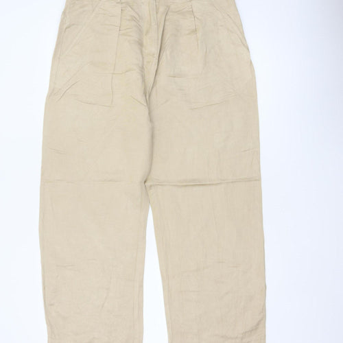Marks & Spencer Women's Beige UK 12 Linen Blend Straight Trousers