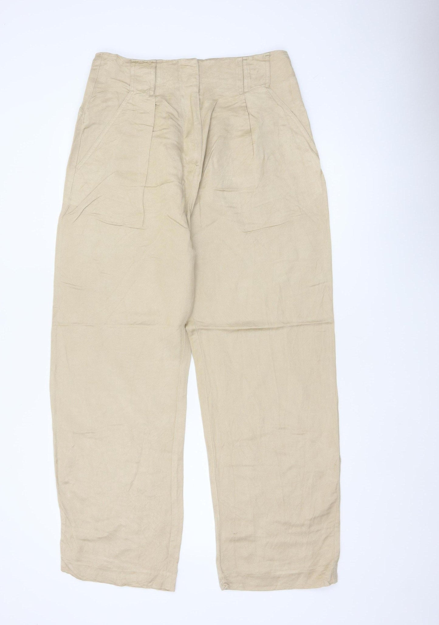 Marks & Spencer Women's Beige UK 12 Linen Blend Straight Trousers