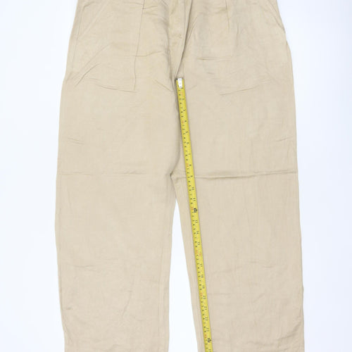 Marks & Spencer Women's Beige UK 12 Linen Blend Straight Trousers