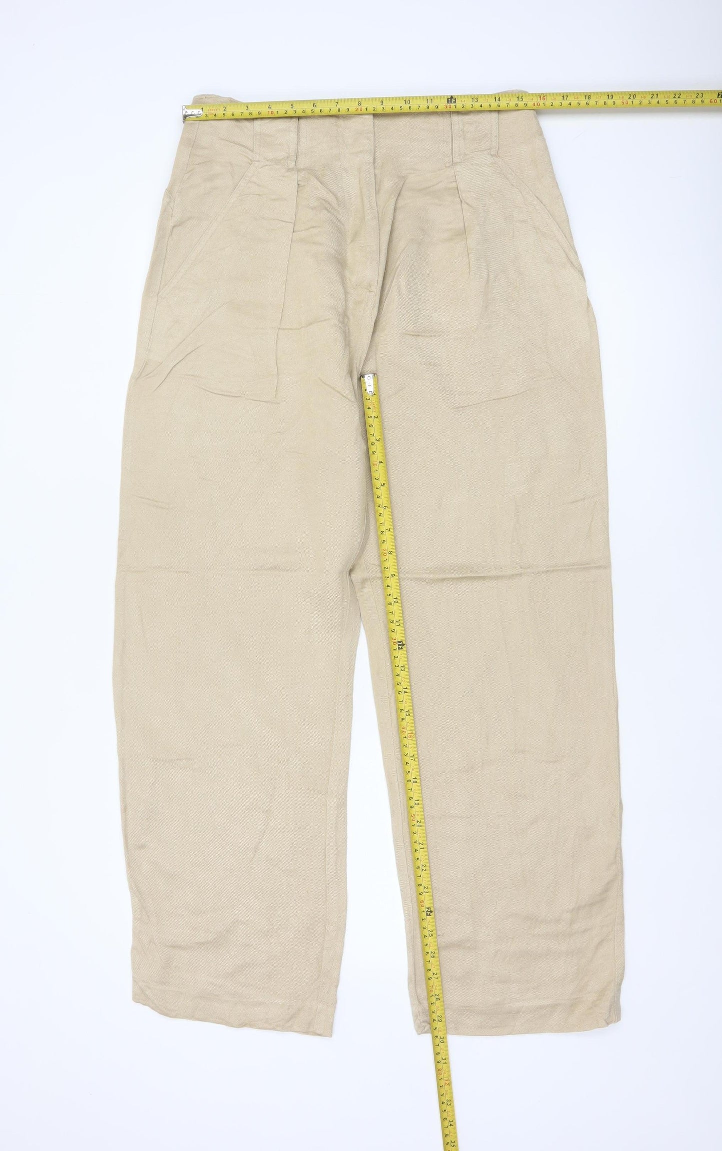 Marks & Spencer Women's Beige UK 12 Linen Blend Straight Trousers