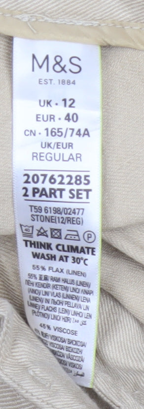 Marks & Spencer Women's Beige UK 12 Linen Blend Straight Trousers