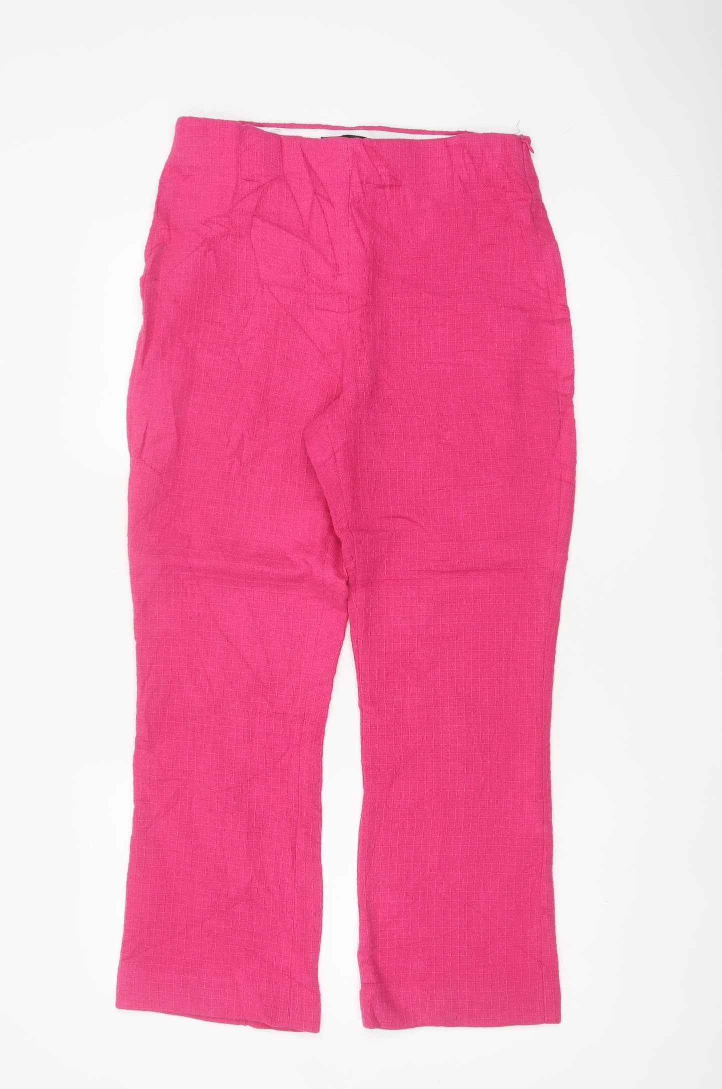 Zara Women's Pink L Drawstring Straight Leg Cotton Blend Trousers