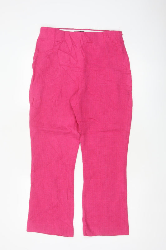 Zara Women's Pink L Drawstring Straight Leg Cotton Blend Trousers