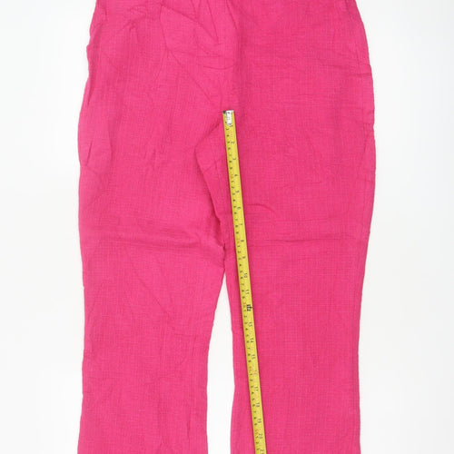 Zara Women's Pink L Drawstring Straight Leg Cotton Blend Trousers
