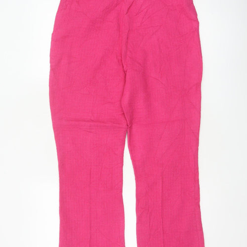 Zara Women's Pink L Drawstring Straight Leg Cotton Blend Trousers