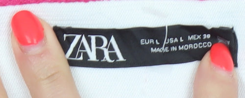 Zara Women's Pink L Drawstring Straight Leg Cotton Blend Trousers