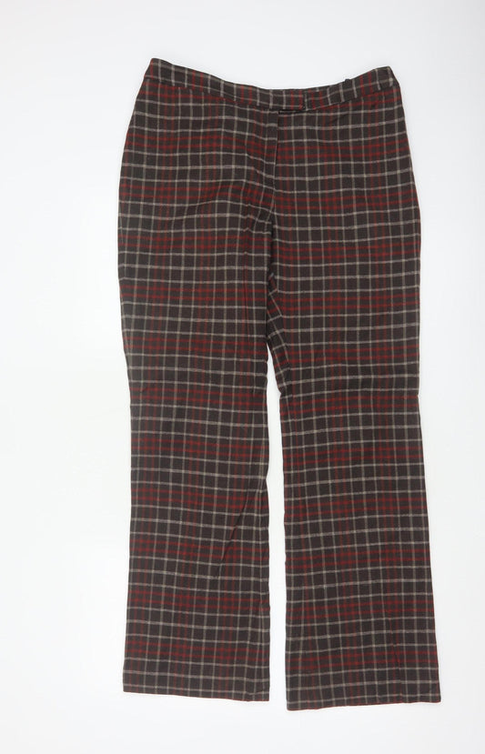 Boden Women’s Brown Plaid Wool Bootcut Dress Trousers UK 14