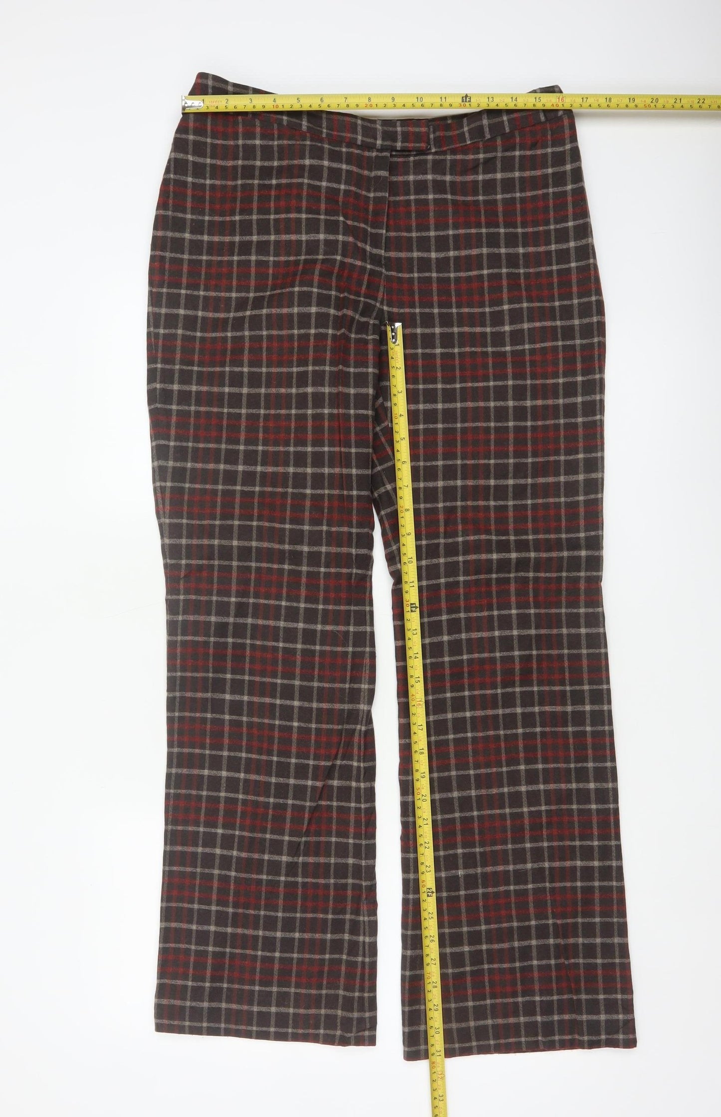 Boden Women’s Brown Plaid Wool Bootcut Dress Trousers UK 14