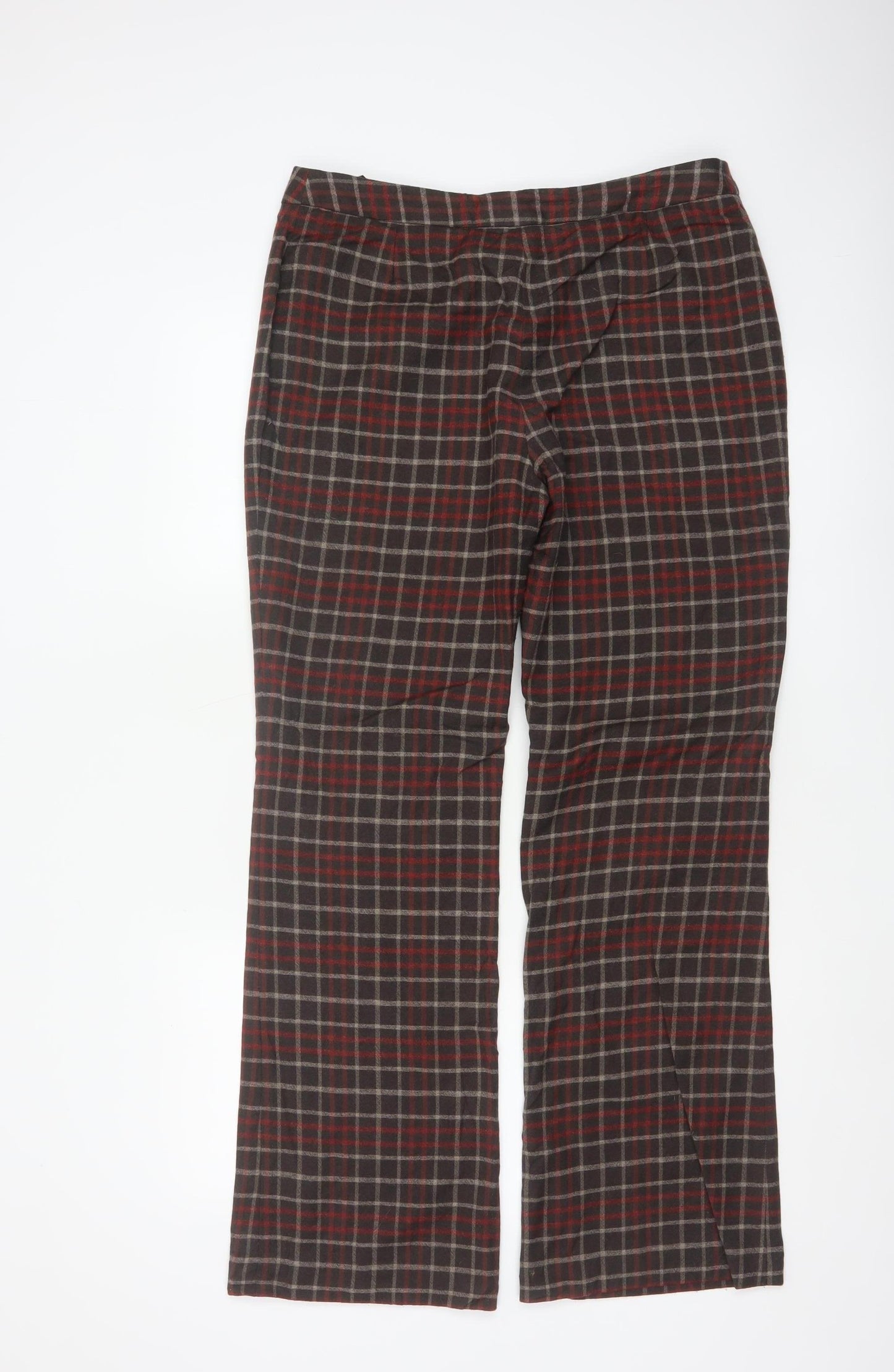 Boden Women’s Brown Plaid Wool Bootcut Dress Trousers UK 14