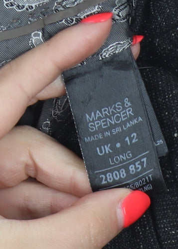 Marks & Spencer Women Black UK 12 Long Wool Blend Tailored Trousers