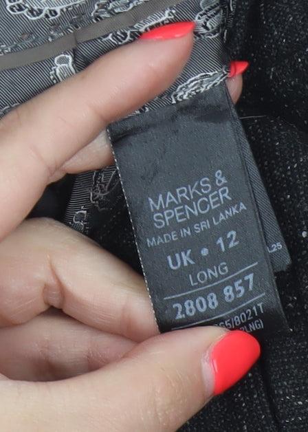 Marks & Spencer Women Black UK 12 Long Wool Blend Tailored Trousers