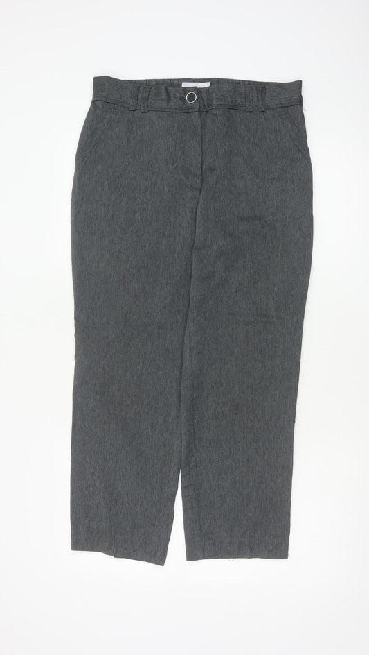 Marks and Spencer Women Grey UK 12 Short Tapered High Waist Trousers