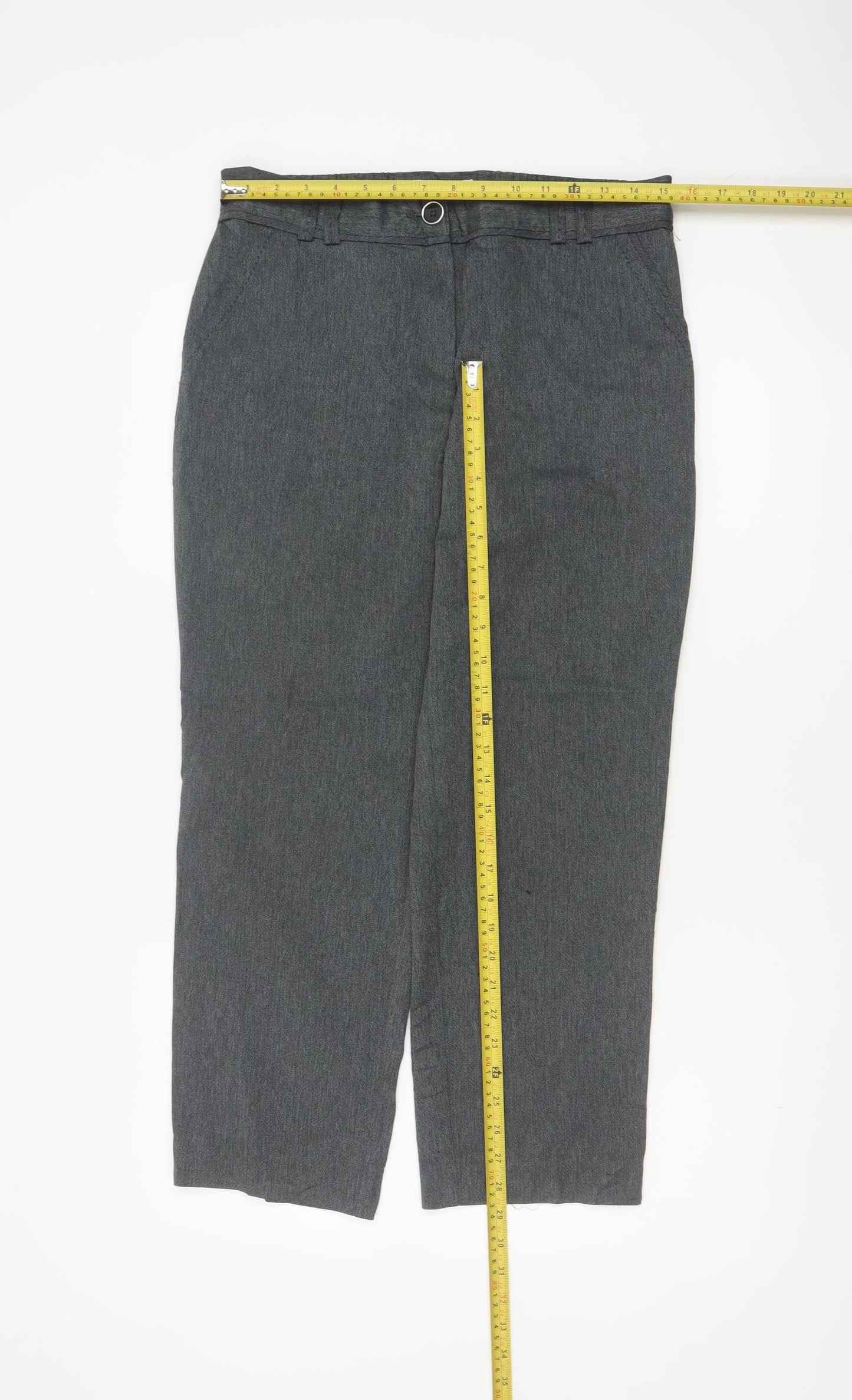 Marks and Spencer Women Grey UK 12 Short Tapered High Waist Trousers