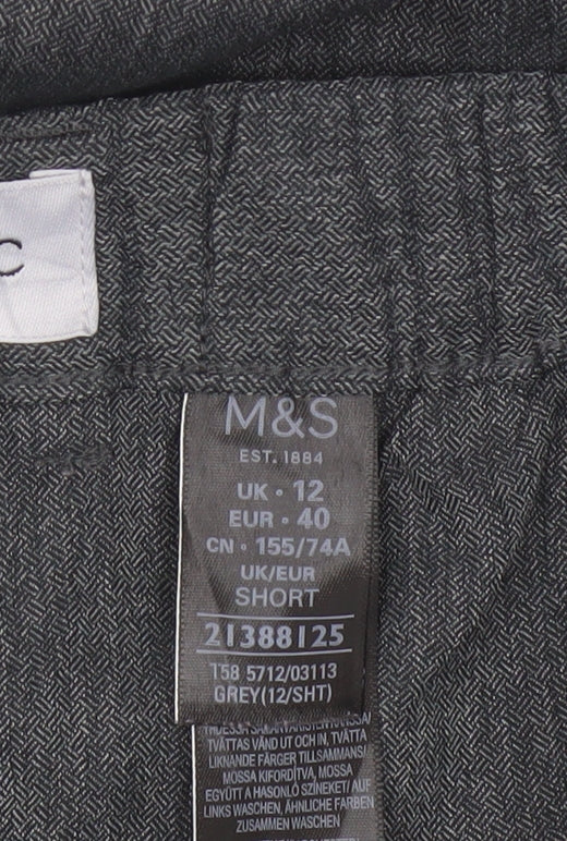 Marks and Spencer Women Grey UK 12 Short Tapered High Waist Trousers