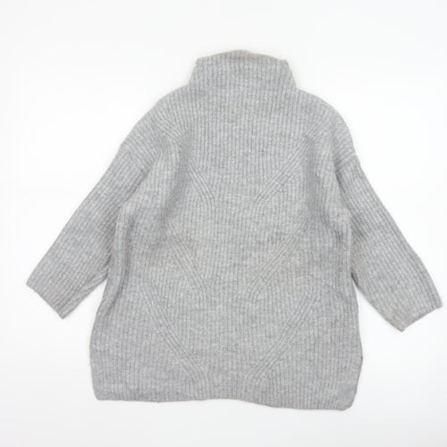 John Rocha Women Grey Size 14 Roll Neck Chunky Knit Jumper