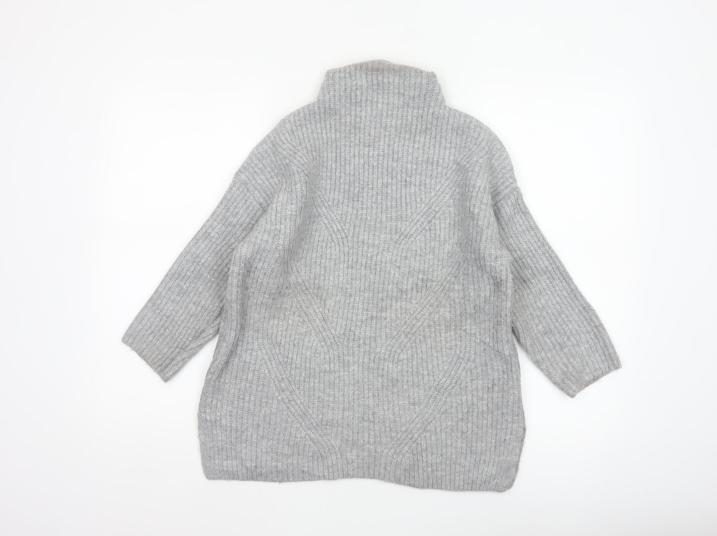 John Rocha Women Grey Size 14 Roll Neck Chunky Knit Jumper