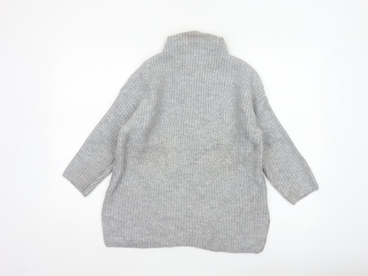 John Rocha Women Grey Size 14 Roll Neck Chunky Knit Jumper