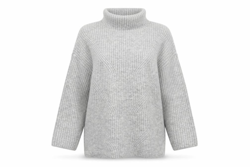 Front view of John Rocha Women Grey, size 14, Roll Neck Chunky Knit Jumper