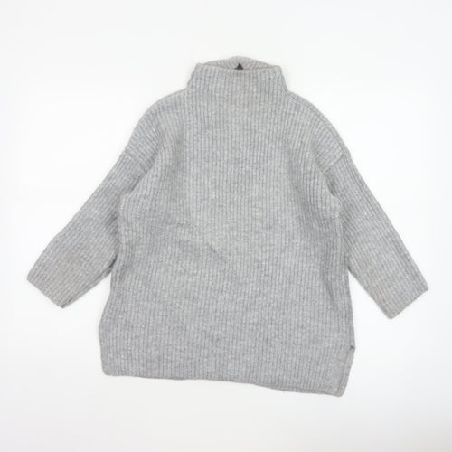 John Rocha Women Grey Size 14 Roll Neck Chunky Knit Jumper