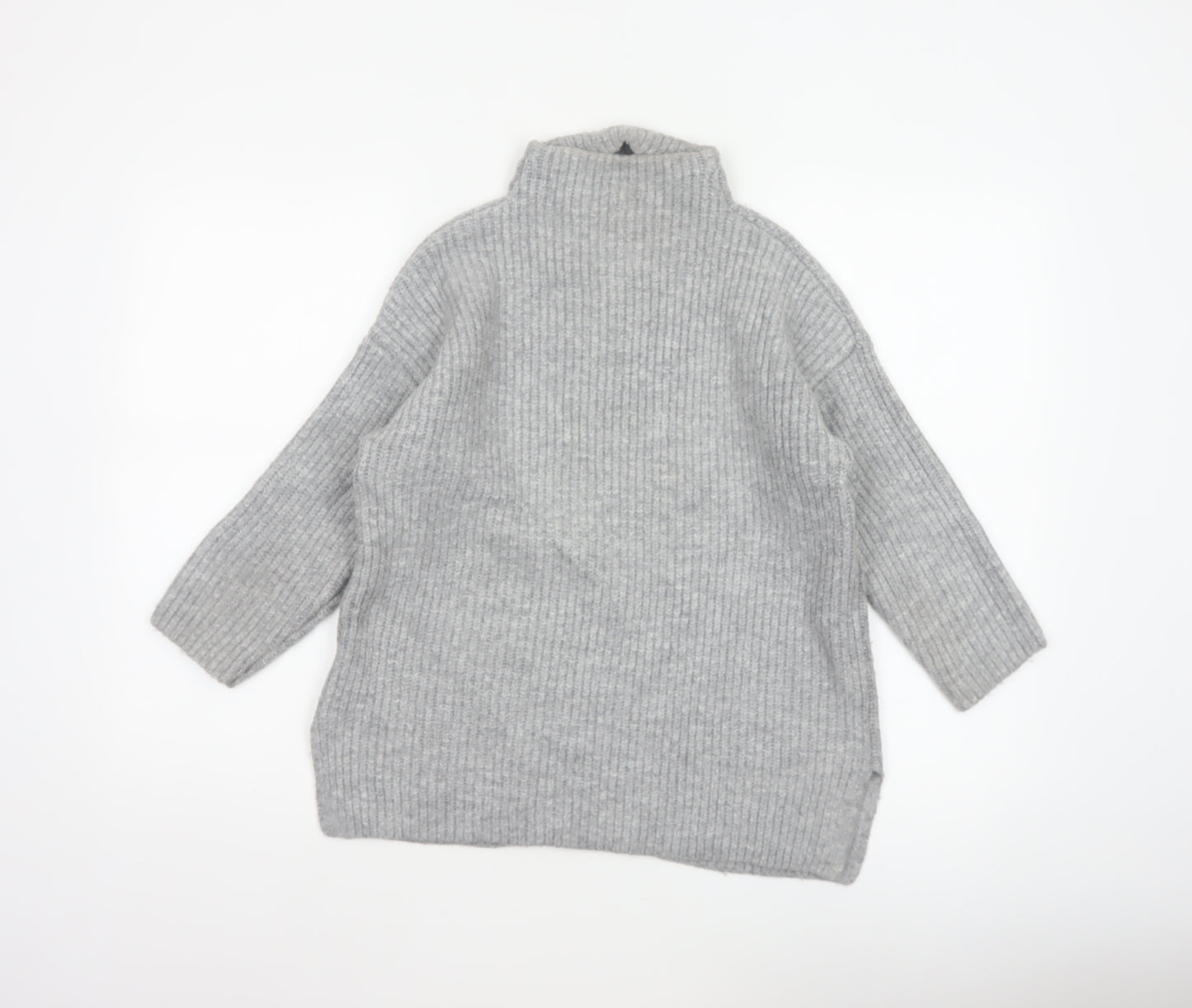 John Rocha Women Grey Size 14 Roll Neck Chunky Knit Jumper