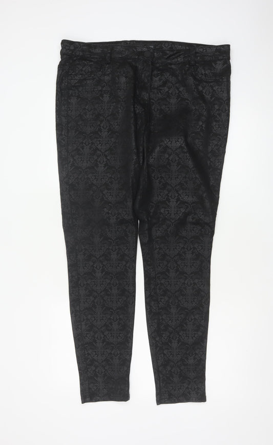Next Women’s Black Floral Jacquard Skinny Trousers Size 18 Stretch