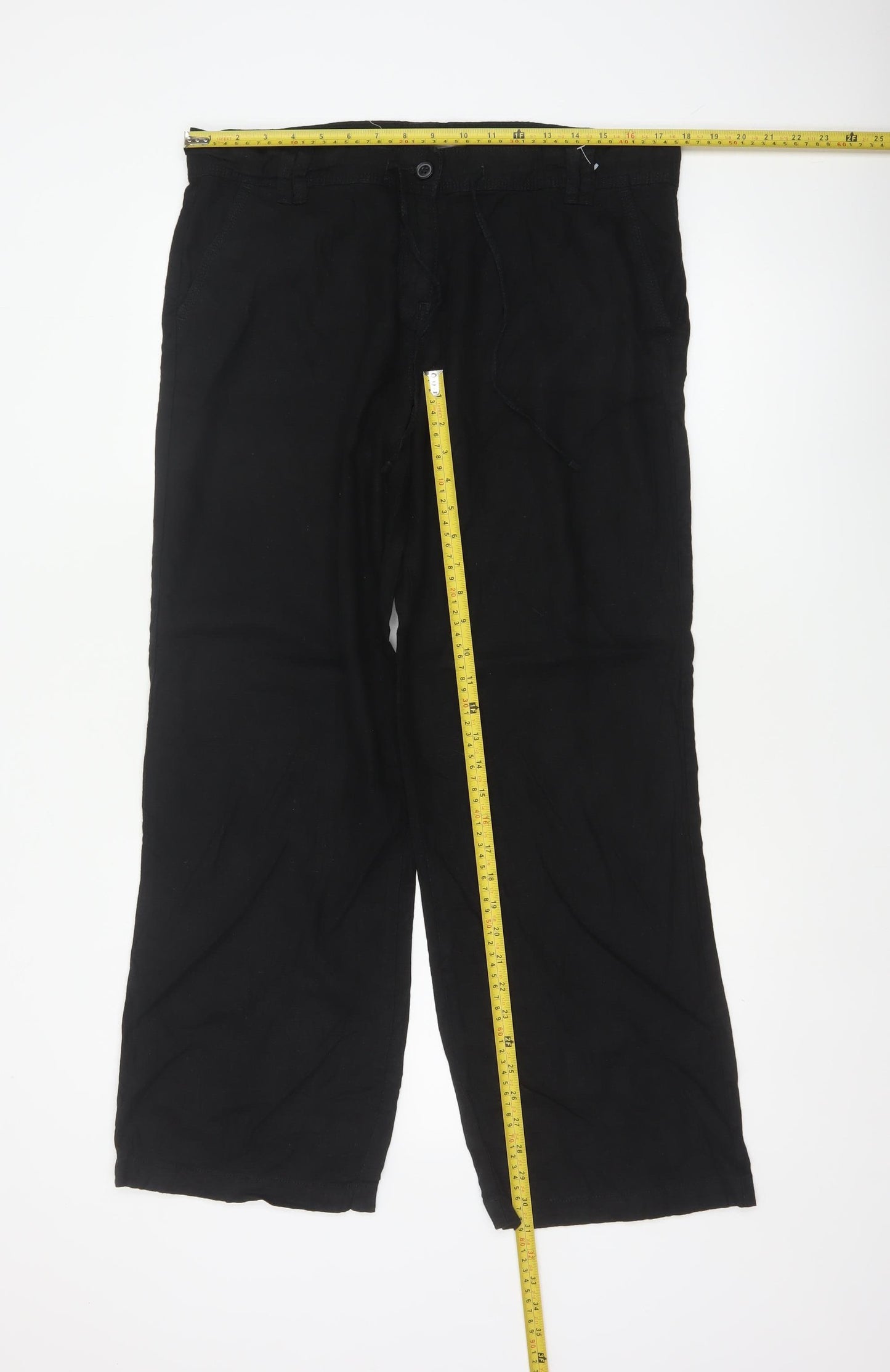 Next Women’s Black UK 14 Linen Blend Straight Trousers Pockets