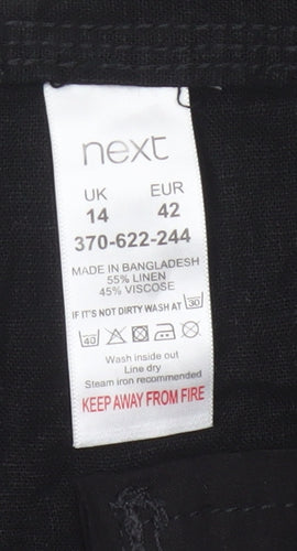 Next Women’s Black UK 14 Linen Blend Straight Trousers Pockets