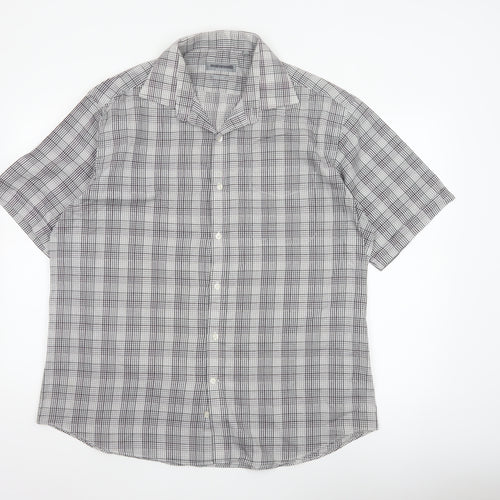 Jack Reid Men Grey Check Short Sleeve Button-Up Shirt 17 Easy Care
