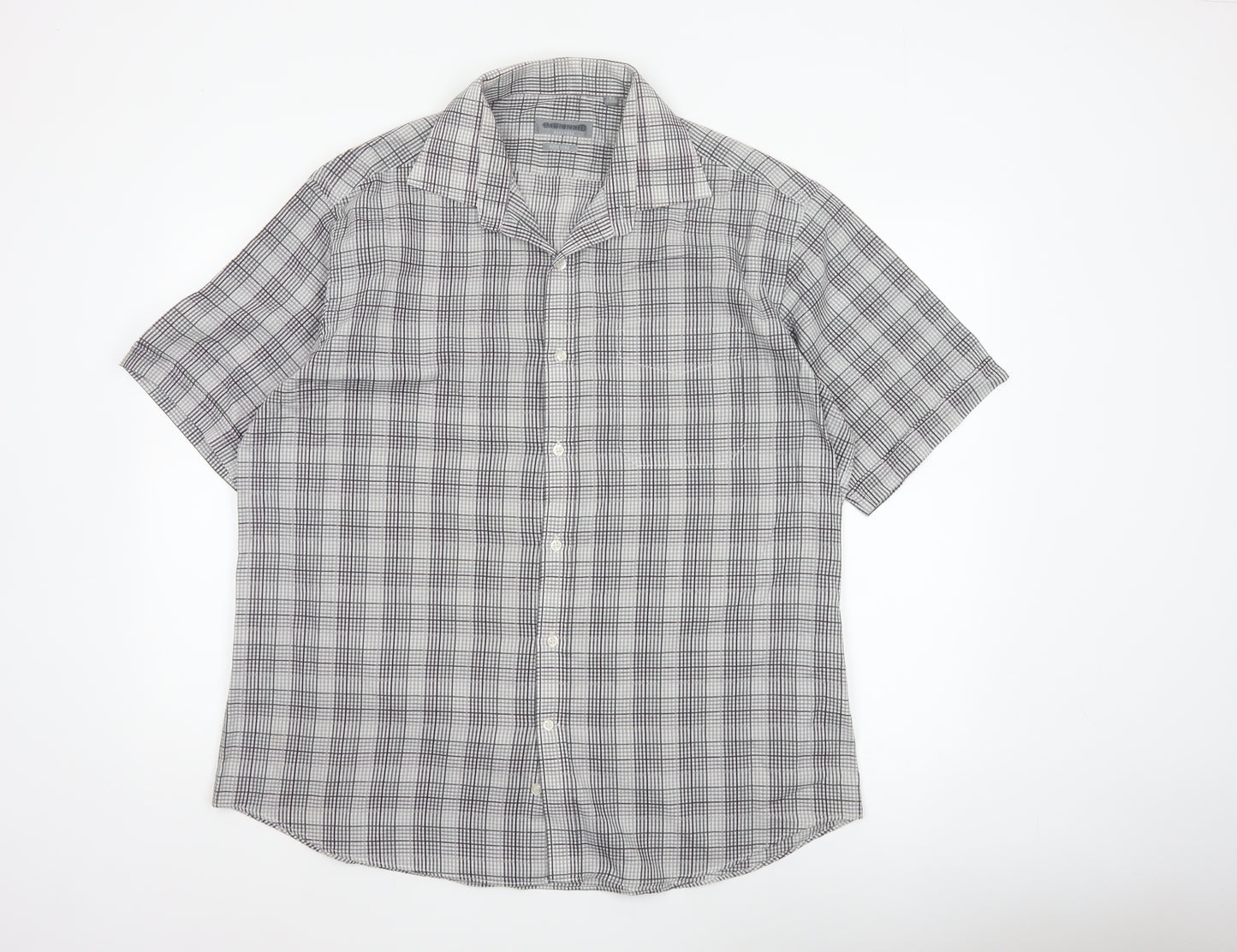Jack Reid Men Grey Check Short Sleeve Button-Up Shirt 17 Easy Care