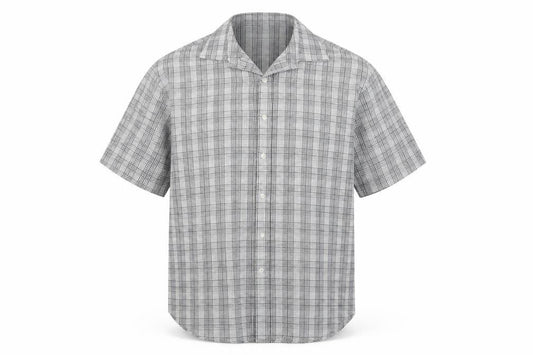 Front view of Jack Reid Men Grey Check Short Sleeve Button-Up Shirt 17 Easy Care