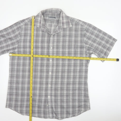 Jack Reid Men Grey Check Short Sleeve Button-Up Shirt 17 Easy Care