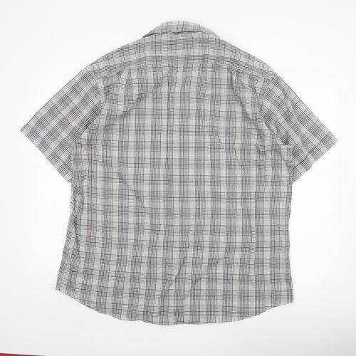 Jack Reid Men Grey Check Short Sleeve Button-Up Shirt 17 Easy Care