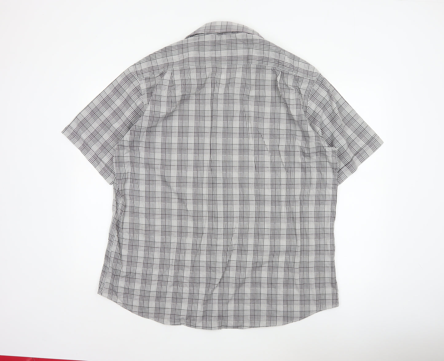 Jack Reid Men Grey Check Short Sleeve Button-Up Shirt 17 Easy Care
