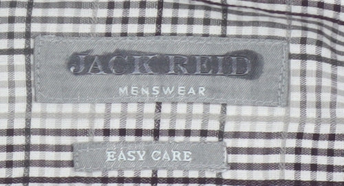 Jack Reid Men Grey Check Short Sleeve Button-Up Shirt 17 Easy Care