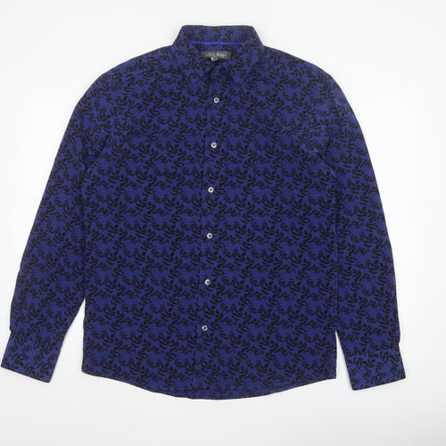 Marks and Spencer Men Blue Floral Button-Up Long Sleeve Shirt Size S