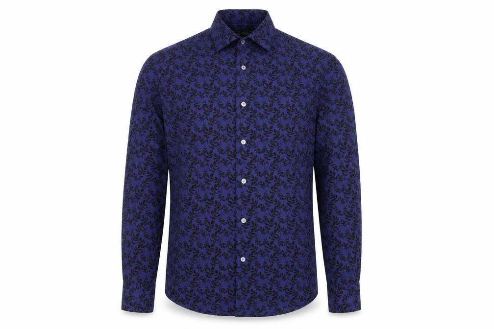 Front view of Marks & Spencer Men Blue Floral Button-Up Long Sleeve Shirt, size S