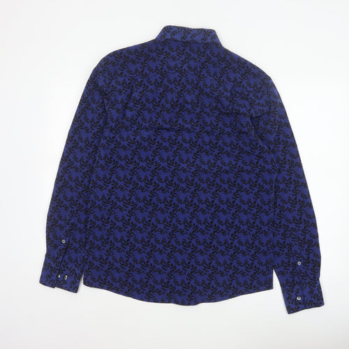 Marks and Spencer Men Blue Floral Button-Up Long Sleeve Shirt Size S