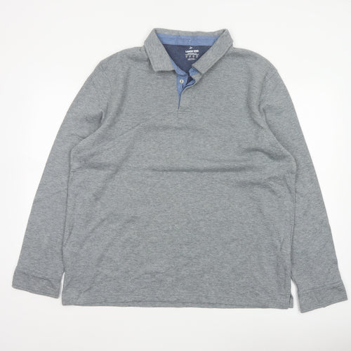 Lands' End Men's Grey XL Long Sleeve Cotton Blend Polo Traditional Fit