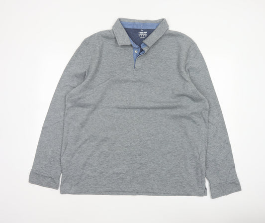 Lands' End Men's Grey XL Long Sleeve Cotton Blend Polo Traditional Fit