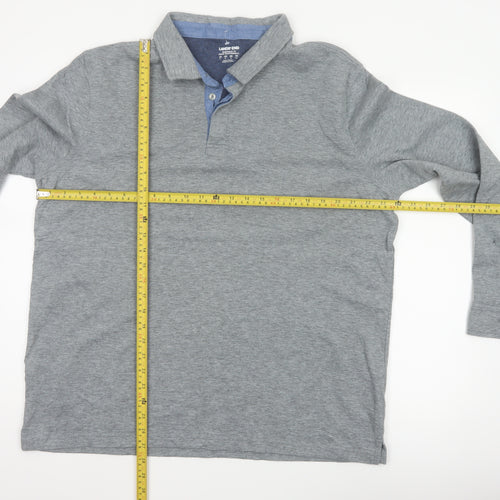 Lands' End Men's Grey XL Long Sleeve Cotton Blend Polo Traditional Fit