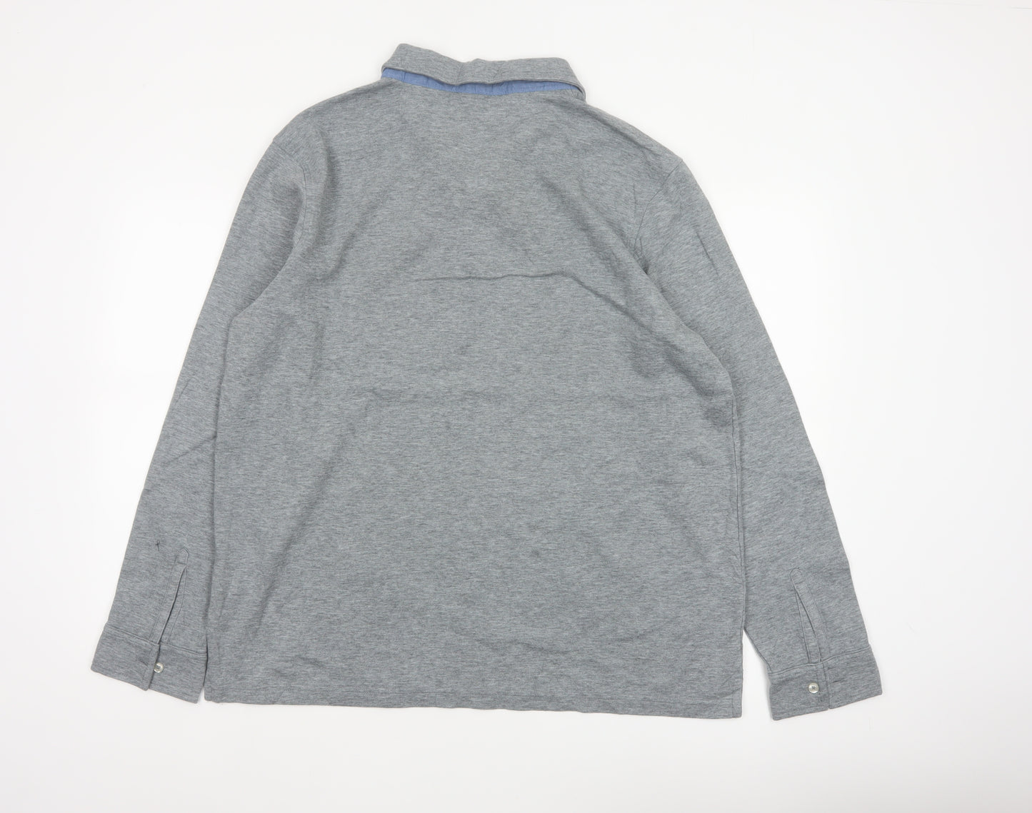 Lands' End Men's Grey XL Long Sleeve Cotton Blend Polo Traditional Fit