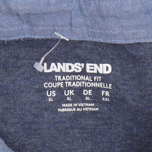 Lands' End Men's Grey XL Long Sleeve Cotton Blend Polo Traditional Fit
