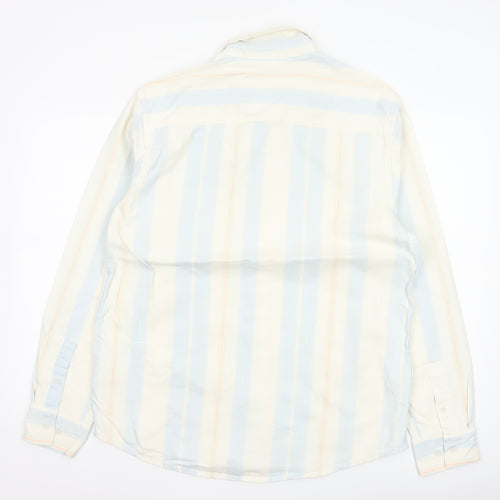 Zara Men Blue Striped Relaxed Fit Cotton Button-Up Shirt M Long Sleeve