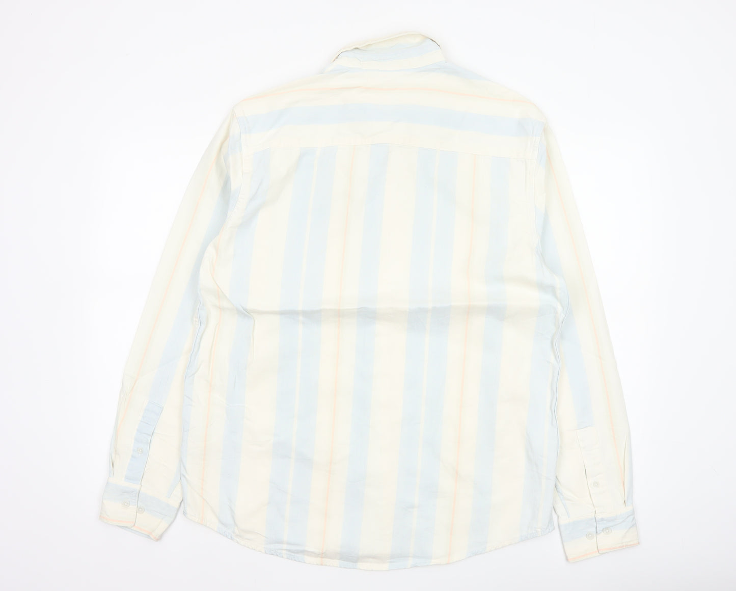 Zara Men Blue Striped Relaxed Fit Cotton Button-Up Shirt M Long Sleeve