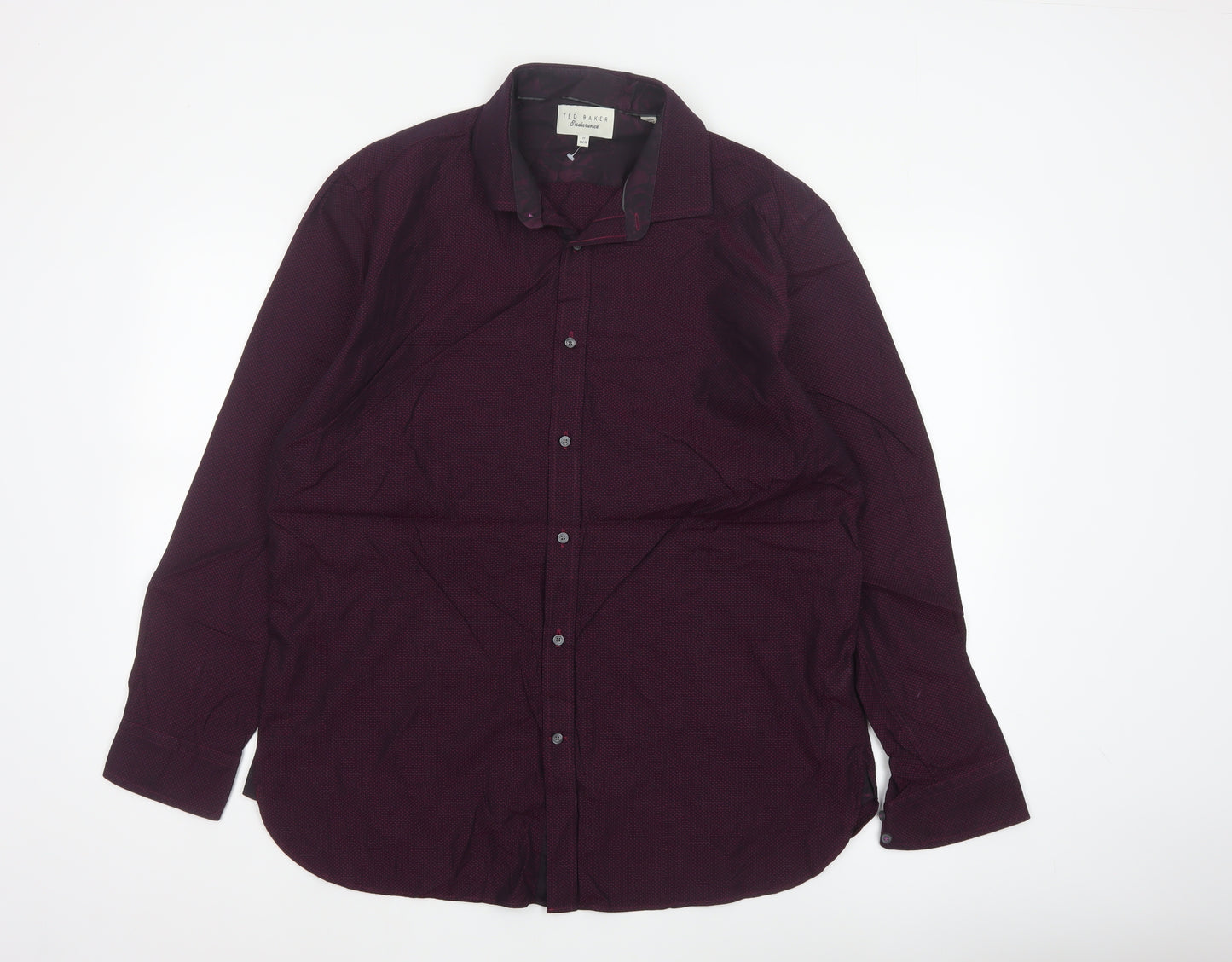 Ted Baker Men Red 17 Cotton Geometric Long Sleeve Button-Up Shirt
